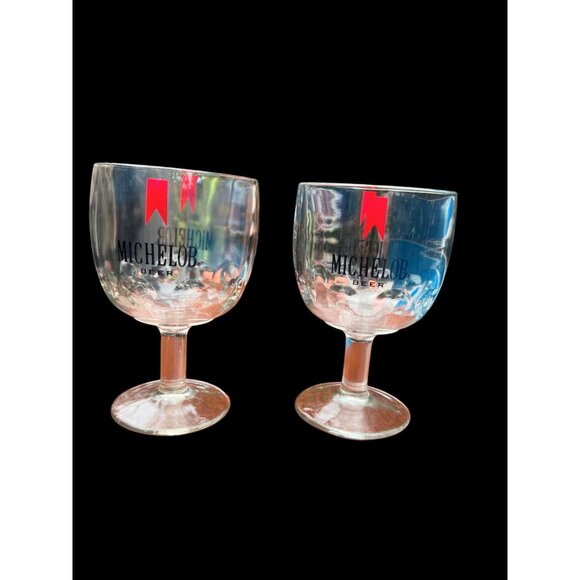 Michelob Beer Goblet Glasses Set Of 2 Vintage Embossed Textured Clear Glassware - Picture 2 of 5